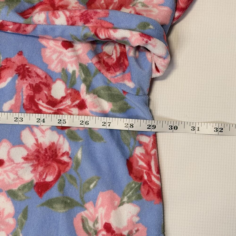 Stan Herman Robe Womens 3X Blue Floral Fleece Zip Front Long Sleeve Kaftan - Picture 9 of 11